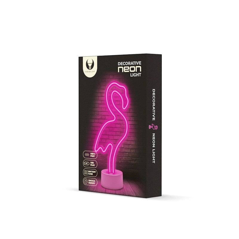 Forever Light Neon Dekorasjon med Fot LED - Rosa Lys med Flamingo