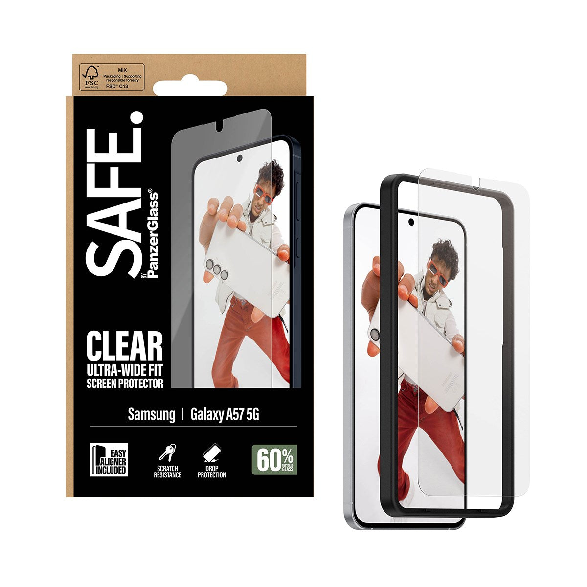 Samsung Galaxy A57 SAFE by PanzerGlass Ultra-Wide Fit Skjermbeskyttelsesglass med EasyAligner - Gjennomsiktig