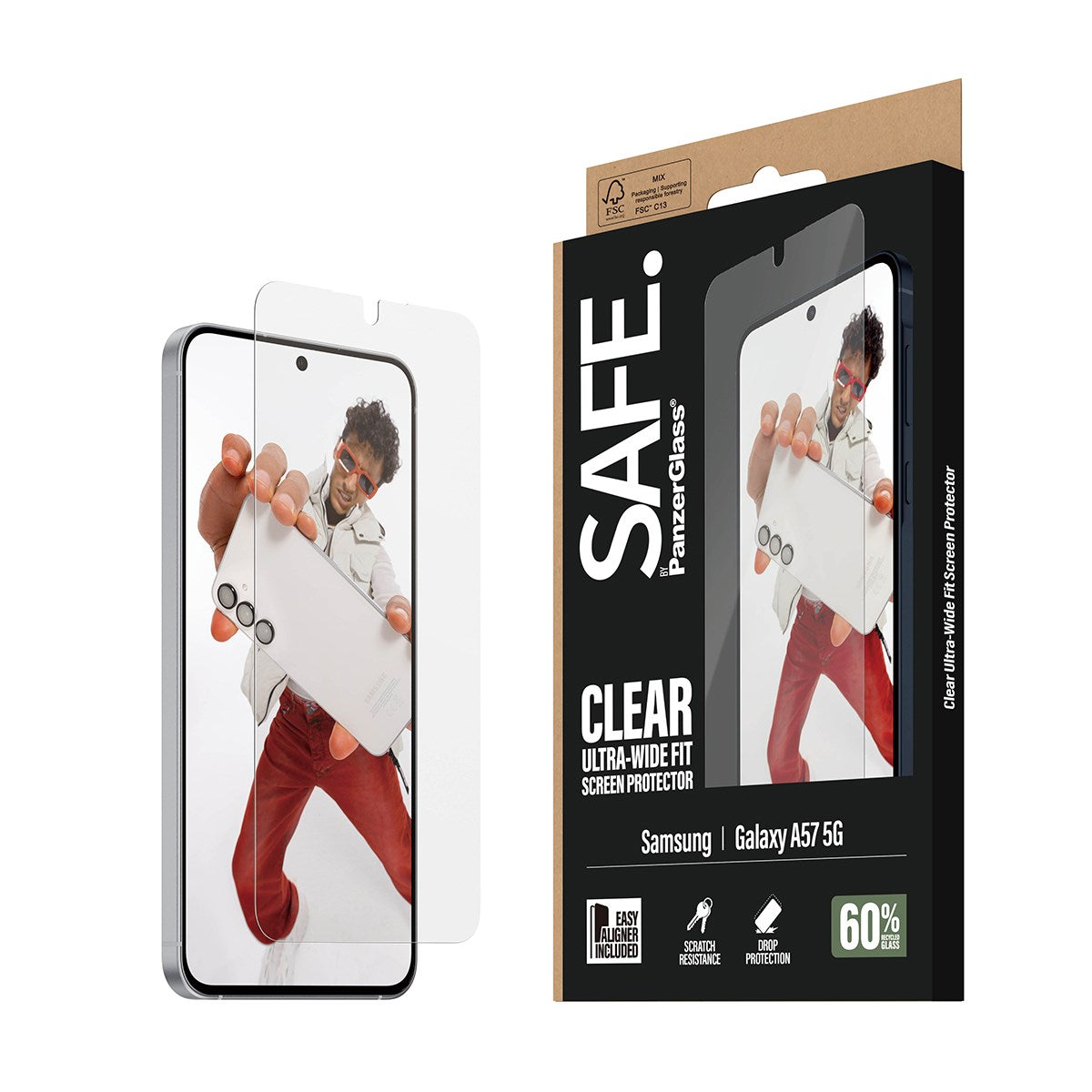 Samsung Galaxy A57 SAFE by PanzerGlass Ultra-Wide Fit Skjermbeskyttelsesglass med EasyAligner - Gjennomsiktig