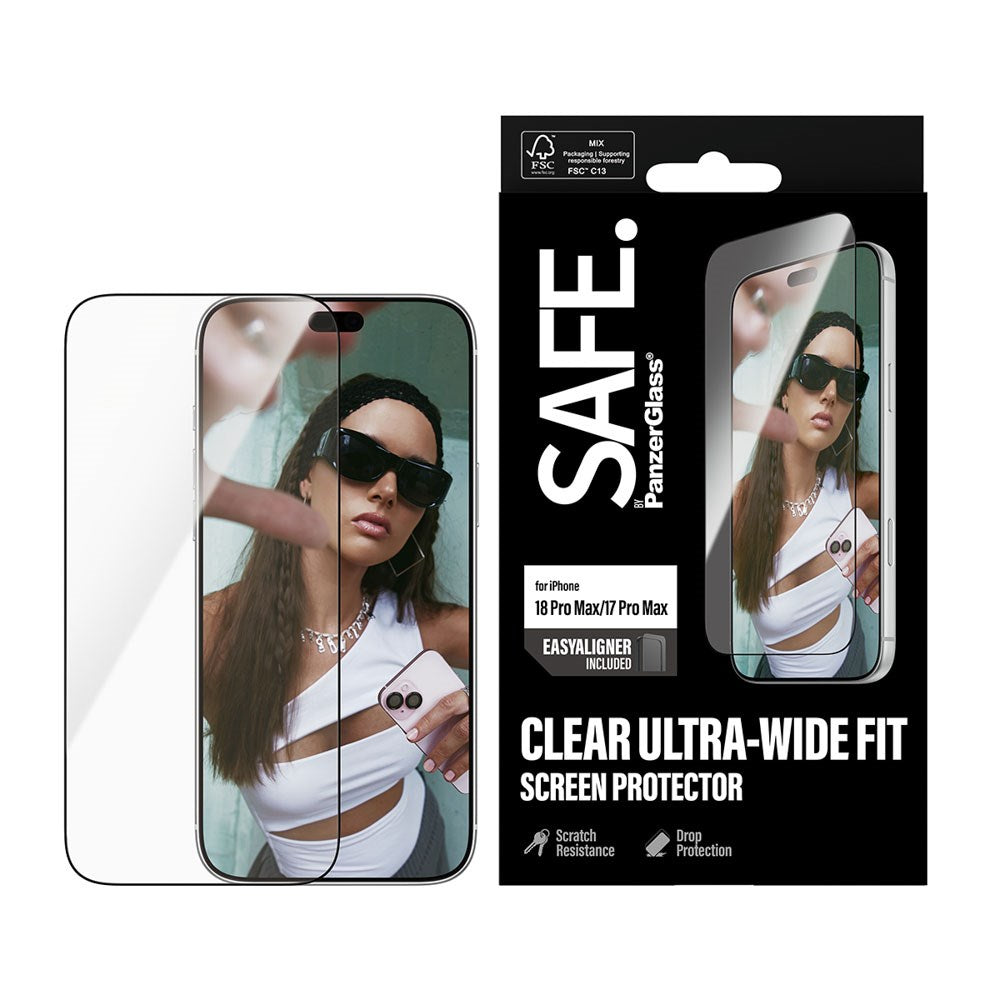 iPhone 18 Pro Max  / 17 Pro Max SAFE by PanzerGlass Ultra-Wide Fit Skjermbeskyttelsesglass med EasyAligner - Gjennomsiktig