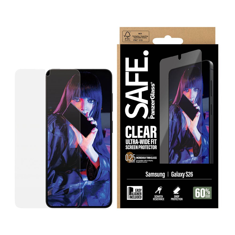 Samsung Galaxy S26 SAFE by PanzerGlass Ultra-Wide Fit Skjermbeskyttelsesglass - Gjennomsiktig