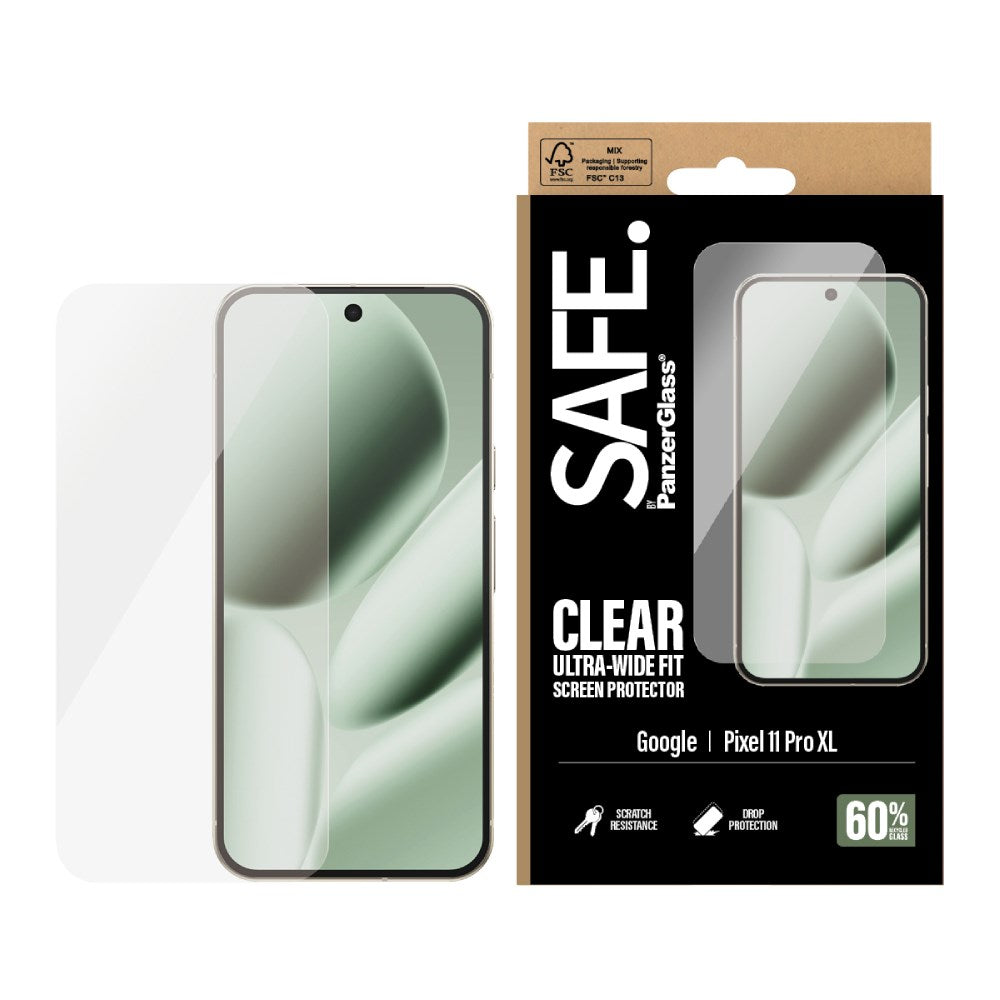 Google Pixel 11 Pro XL SAFE by PanzerGlass Ultra-Wide Fit Skjermbeskyttelsesglass med EasyAligner - Gjennomsiktig