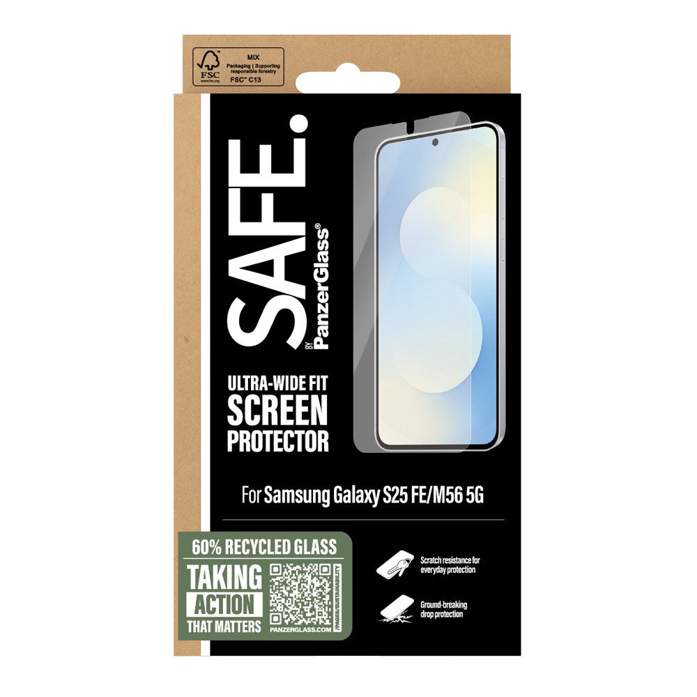 SAFE by PanzerGlass Samsung Galaxy S25 FE Ultra-Wide Fit Skjermbeskyttelsesglass - Gjennomsiktig