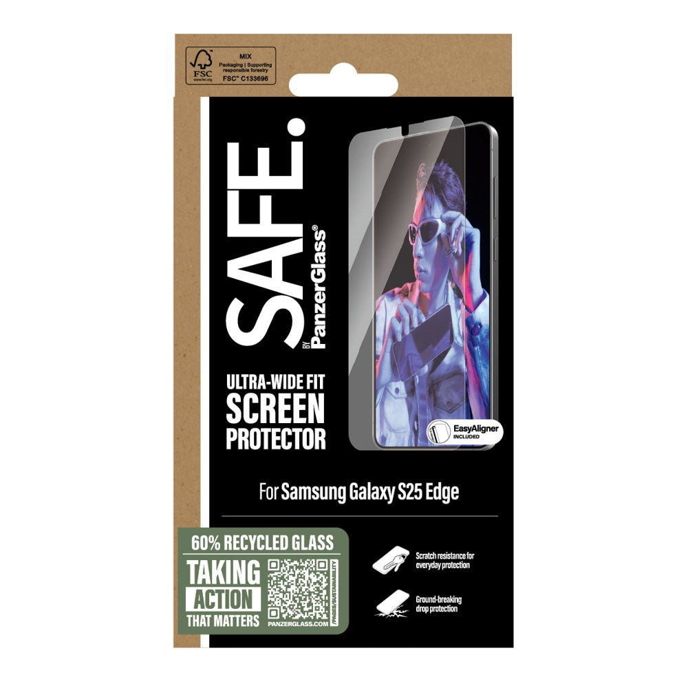 SAFE by PanzerGlass Samsung Galaxy S25 Edge Ultra-Wide Fit Skjermbeskyttelsesglass - Gjennomsiktig