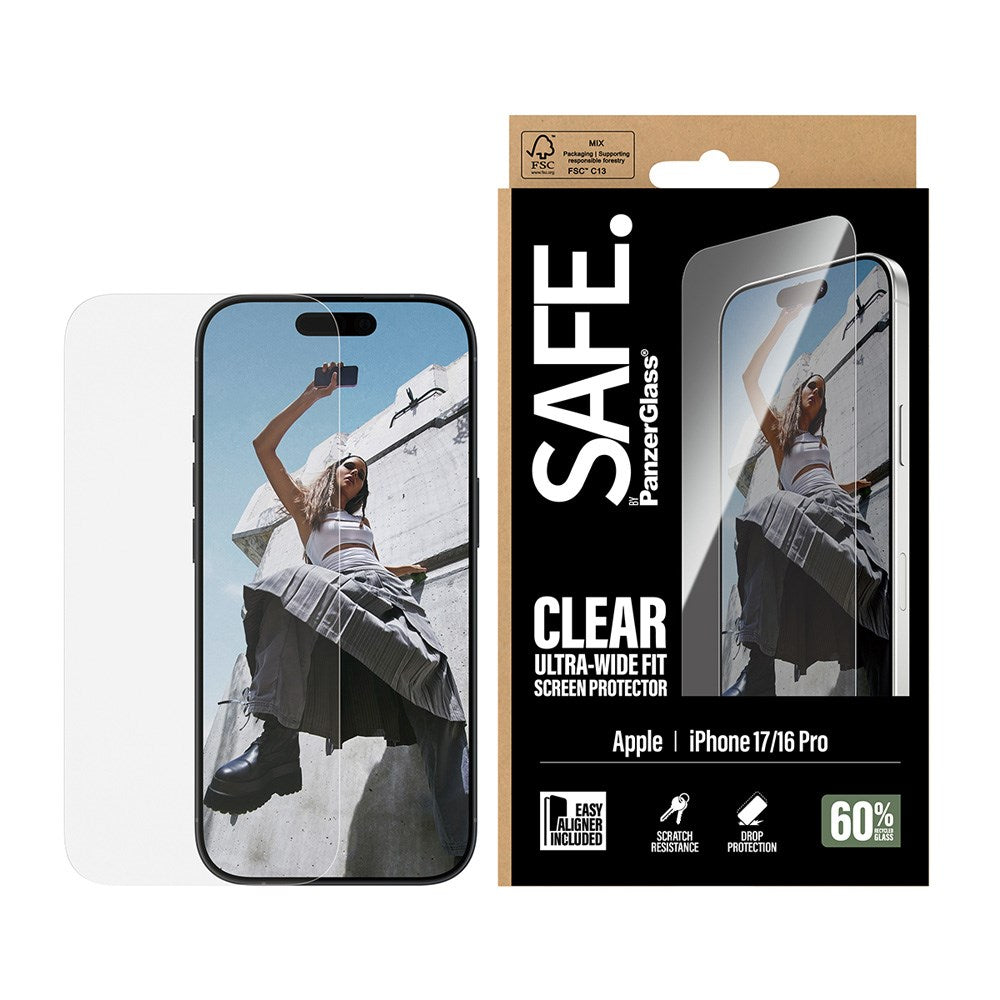 SAFE by PanzerGlass iPhone 17 / 16 Pro Ultra-Wide Fit Skjermbeskyttelsesglass - Gjennomsiktig