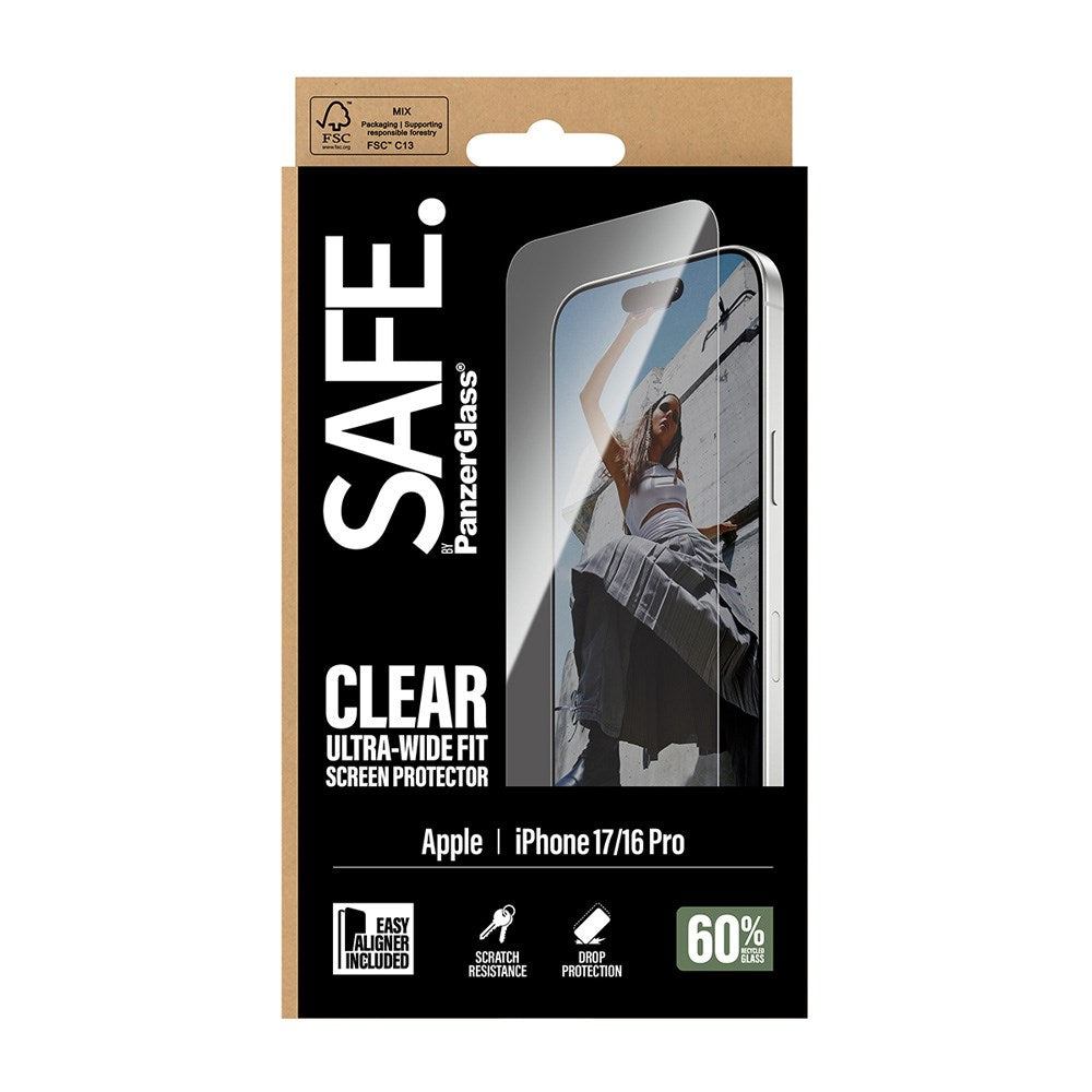 SAFE by PanzerGlass iPhone 17 / 16 Pro Ultra-Wide Fit Skjermbeskyttelsesglass - Gjennomsiktig