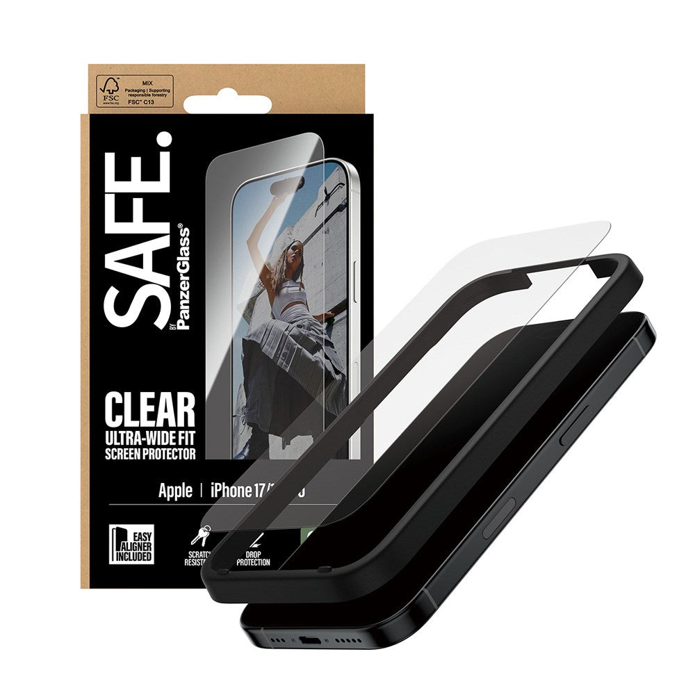 SAFE by PanzerGlass iPhone 17 / 16 Pro Ultra-Wide Fit Skjermbeskyttelsesglass - Gjennomsiktig