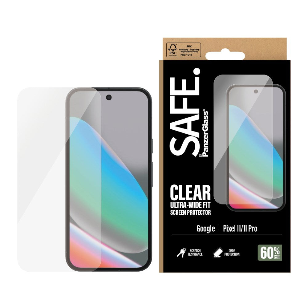 Google Pixel 11 / 11 Pro SAFE by PanzerGlass Ultra-Wide Fit Skjermbeskyttelsesglass med EasyAligner - Gjennomsiktig