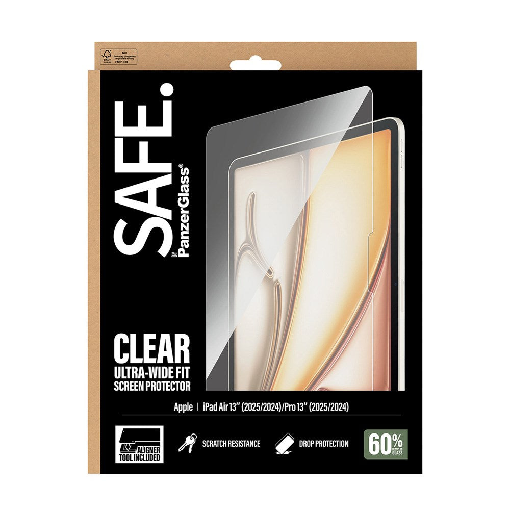 SAFE by PanzerGlass iPad Air 13" (2026 / 2025 / 2024) / Pro 13" (2025 / 2024) Ultra-Wide Fit Skjermbeskyttelsesglass m. Installasjonsramme - Gjennomsiktig