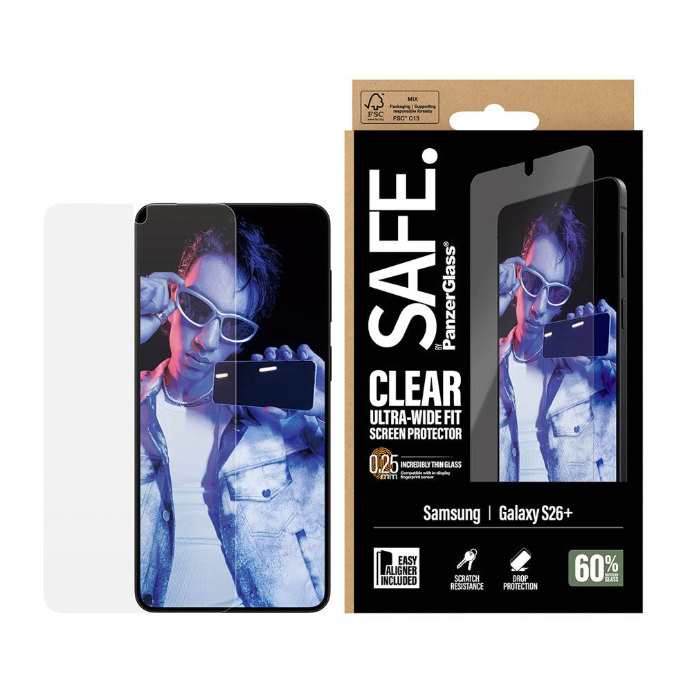 Samsung Galaxy S26+ (Plus) SAFE by PanzerGlass Ultra-Wide Fit Skjermbeskyttelsesglass - Gjennomsiktig