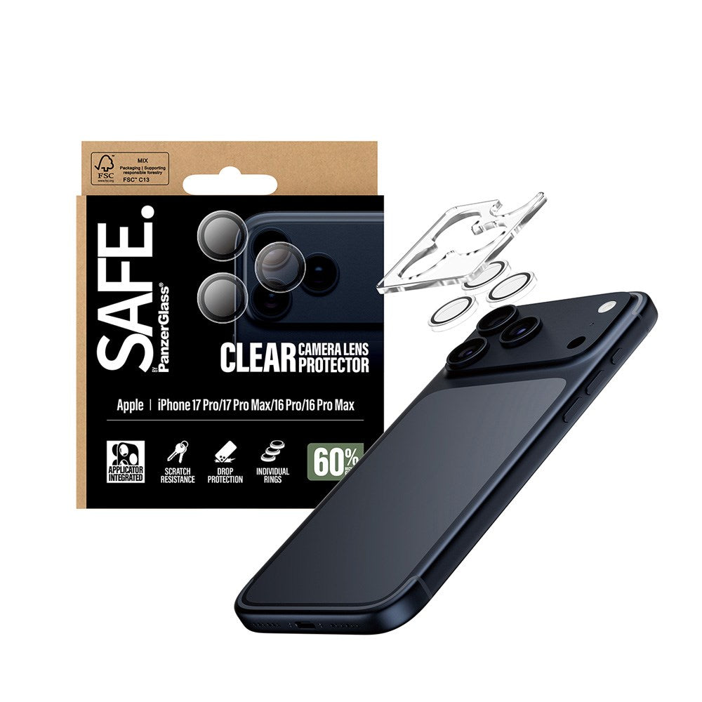 Safe by PanzerGlass iPhone 17 Pro / 17 Pro Max / 16 Pro / 16 Pro Max Kameralinsebeskyttelse - Gjennomsiktig / Svart