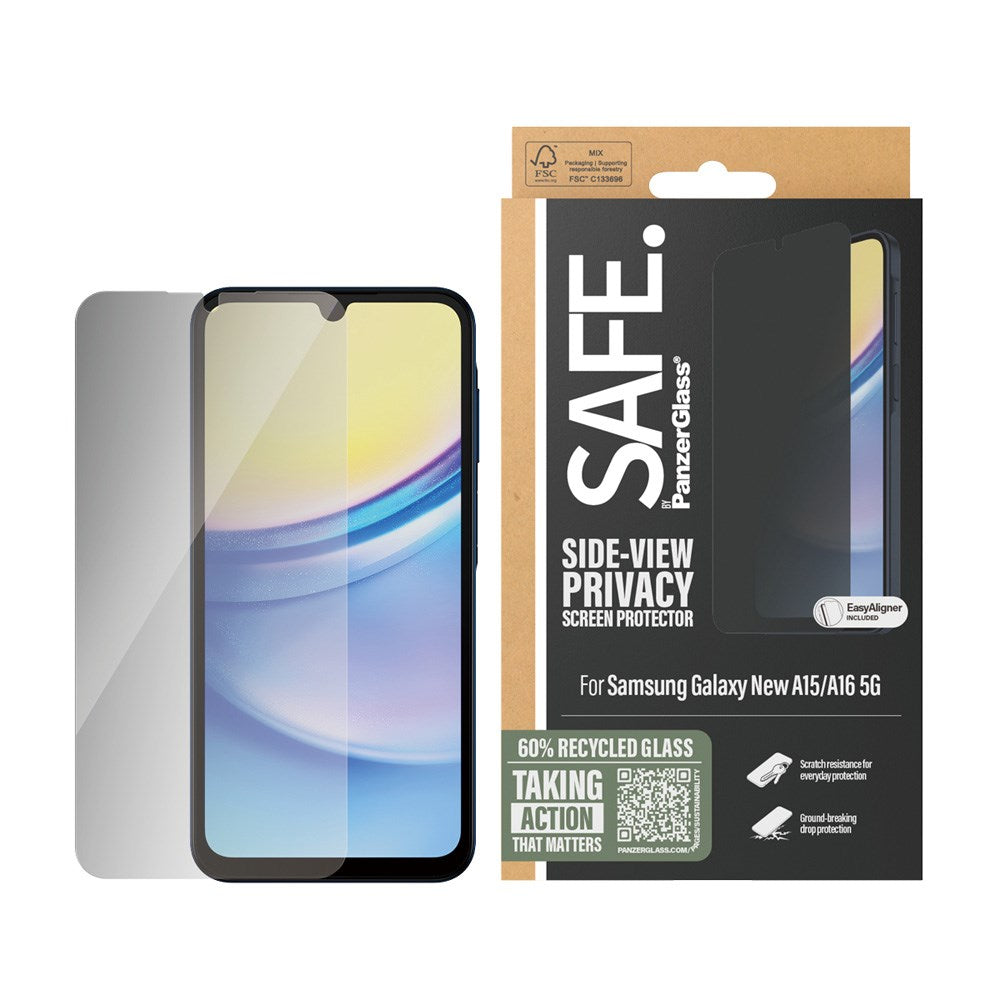 SAFE by PanzerGlass Samsung Galaxy A16 Ultra-Wide Fit Skjermbeskyttelsesglass - Privacy Funksjon - Gjennomsiktig