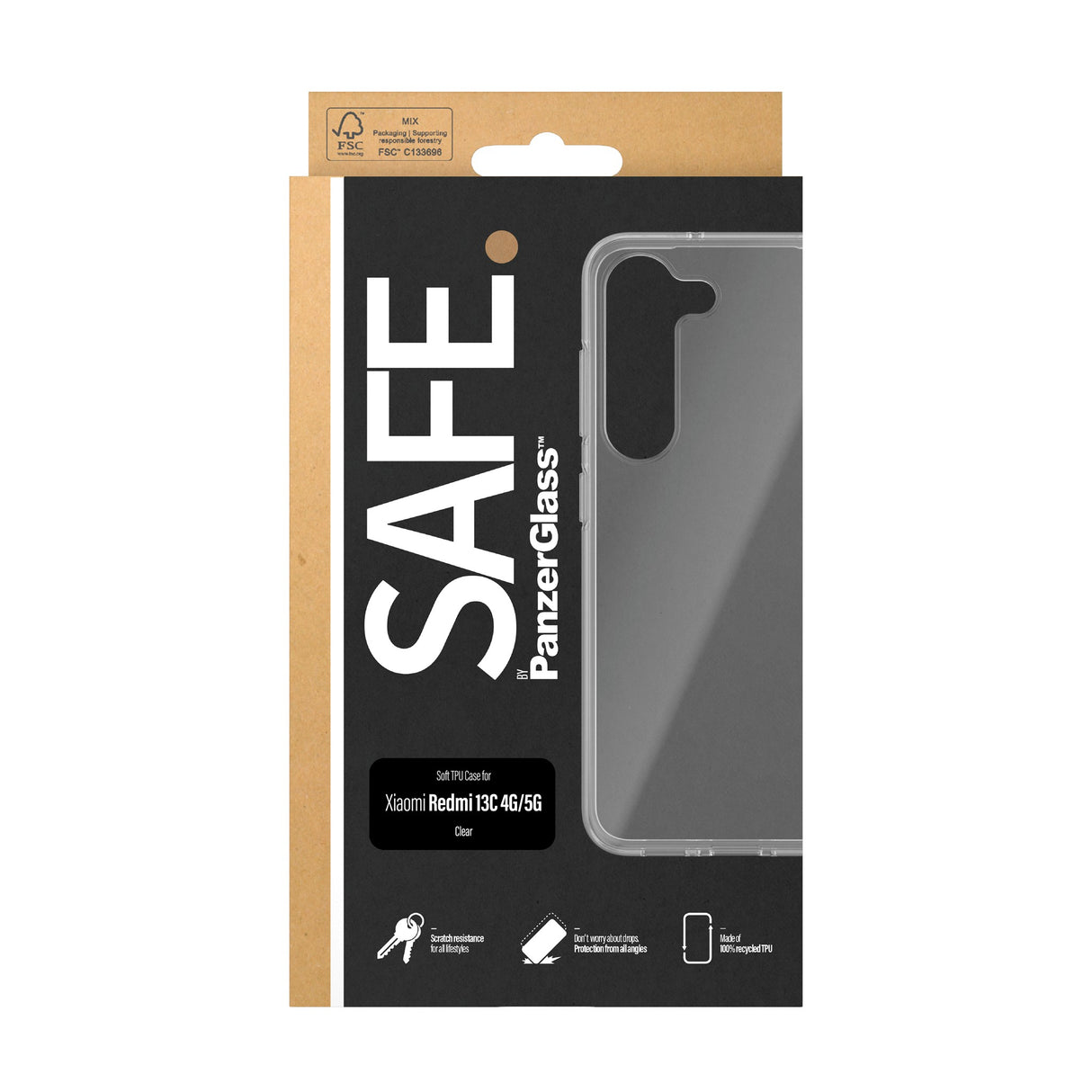 Xiaomi Redmi 13C (4G / 5G) Safe By PanzerGlass® Fleksibelt Plast Deksel - Gjennomsiktig