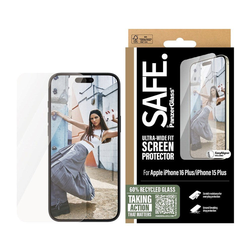 SAFE by PanzerGlass iPhone 15/16 Plus Ultra-Wide Fit Skjermbeskyttelsesglass - Gjennomsiktig