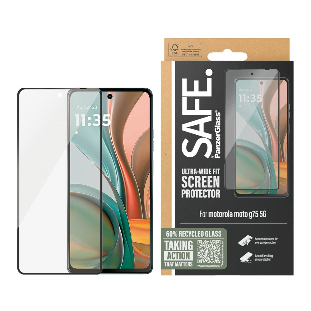 SAFE by PanzerGlass Ultra-Wide Fit Skjermbeskyttelsesglass - Motorola Moto G75 (5G) - Gjennomsiktig / Svart Kant