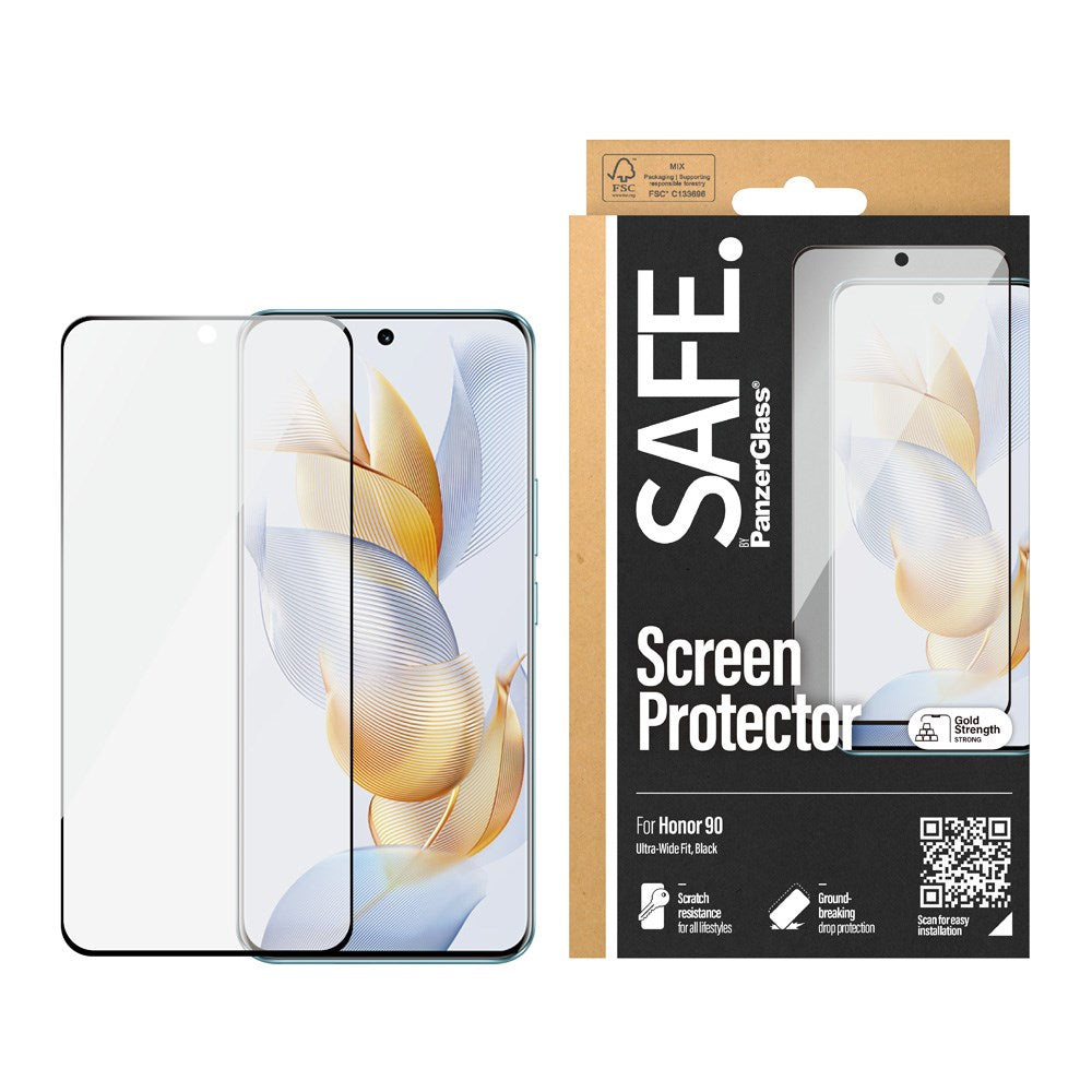 Honor 90 Safe By PanzerGlass® Ultra-Wide Fit Beskyttelsesglass - Case Friendly - Gold Strength - Gjennomsiktig / Svart Kant