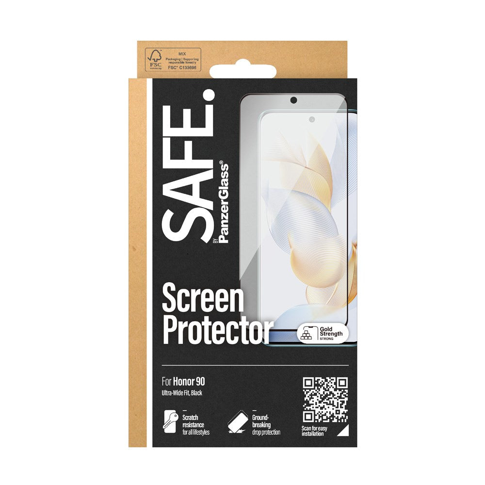 Honor 90 Safe By PanzerGlass® Ultra-Wide Fit Beskyttelsesglass - Case Friendly - Gold Strength - Gjennomsiktig / Svart Kant