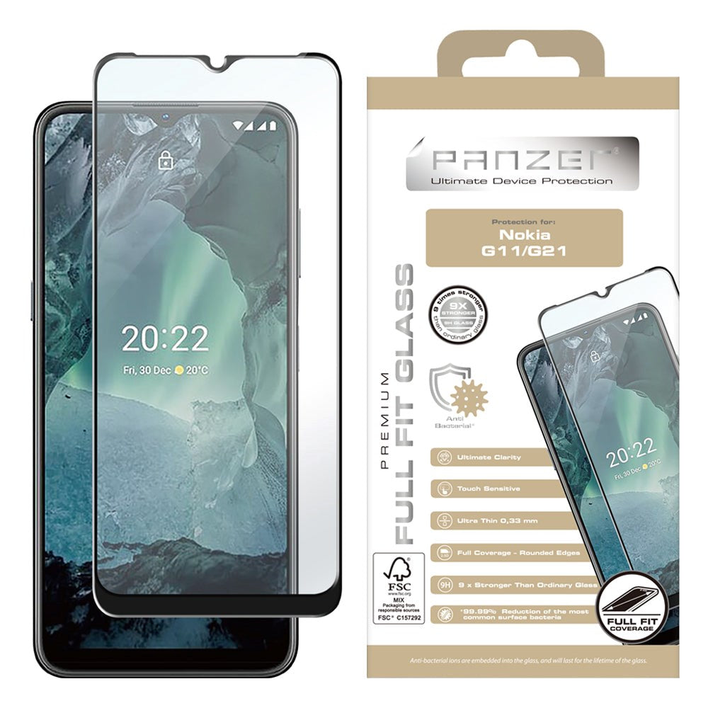 Nokia G21 / G11 PANZER Premium Full-Fit Glass - Herdet Glass - Svart Kant