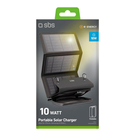 SBS Solcellelader 10W med 1x USB-A & 1x USB-C - Svart