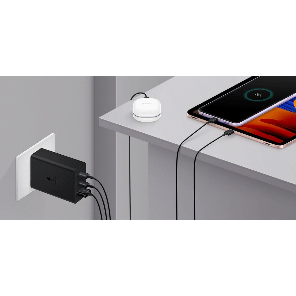 Samsung 65W Super Fast Charge Vegglader m. 2 x USB-C & 1 x USB-A - Svart