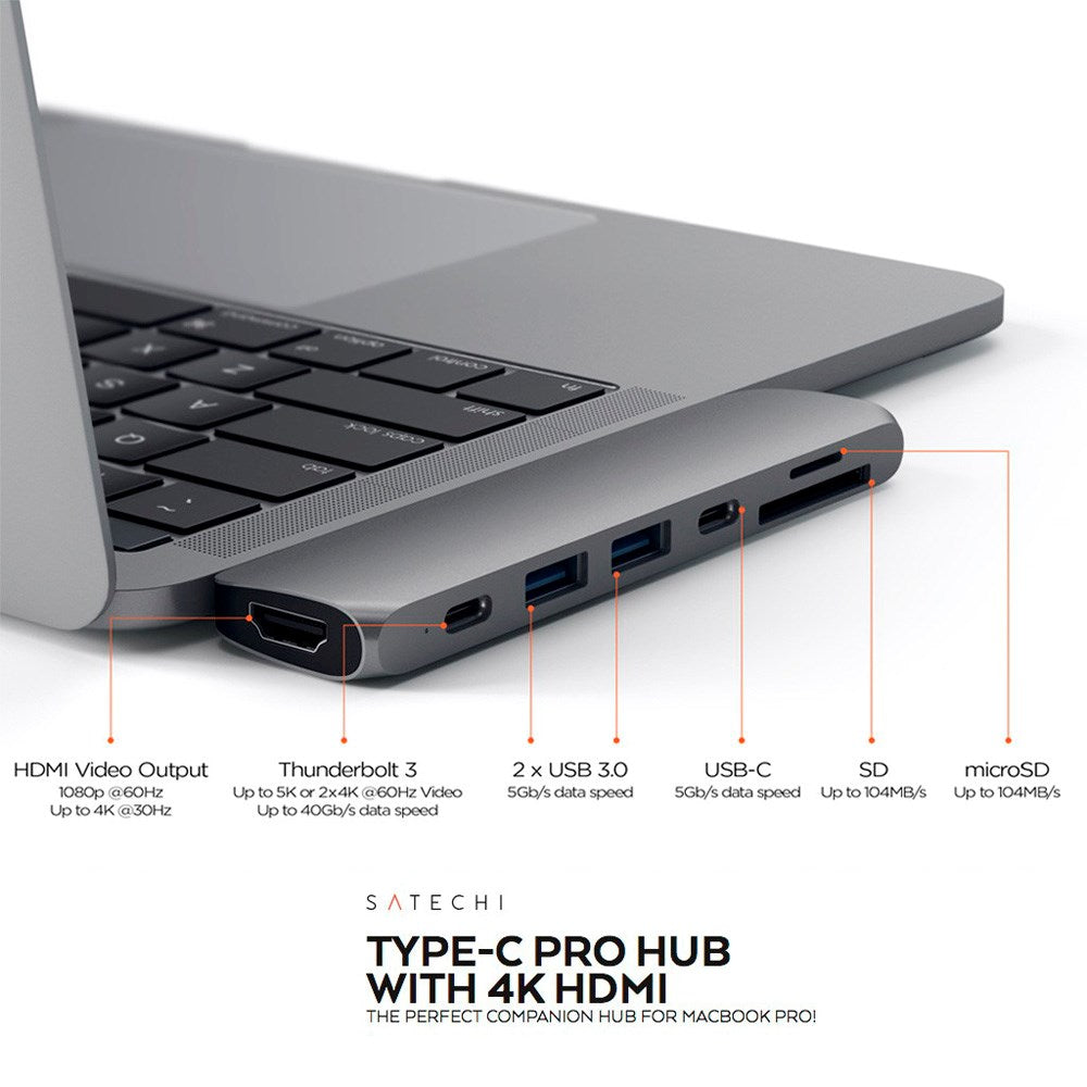 Satechi USB-C PRO Hub 4K HDMI 85W - Sølv