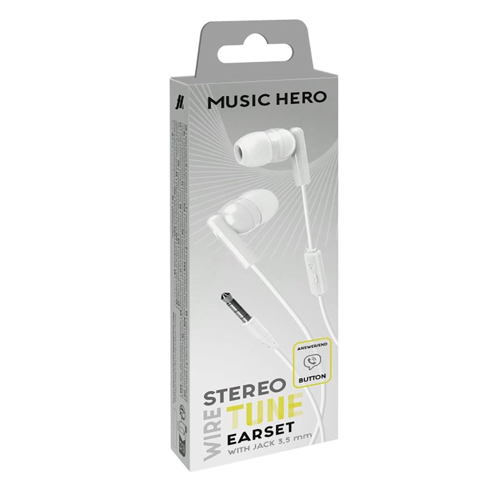 MUSIC HERO Tune Stereo In-Ear Hodetelefoner med 3,5 mm Jackstik og Mikrofon - Hvit