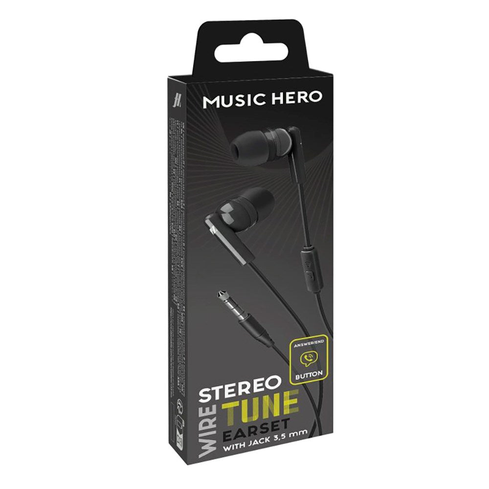 MUSIC HERO Tune Stereo In-Ear Hodetelefoner med 3,5 mm Jackstik og Mikrofon - Svart