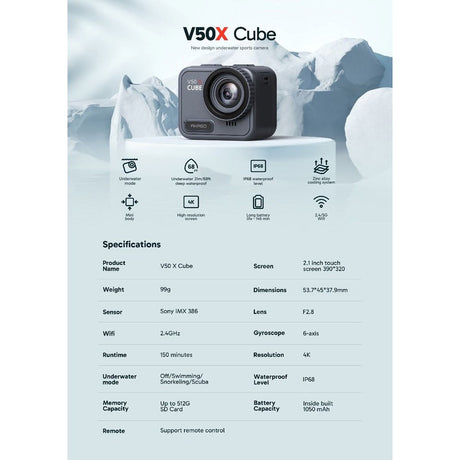 AKASO V50 X Cube Vanntett Actionkamera med 4K 30FPS Ultra HD 20MP - Grå