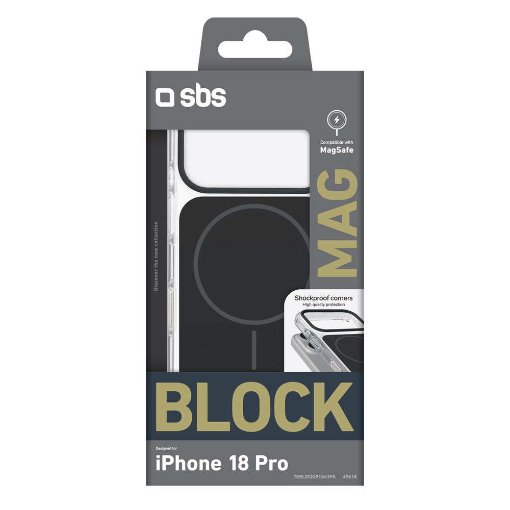 iPhone 18 Pro SBS Block Mag Deksel - MagSafe Kompatibel - Svart / Gjennomsiktig