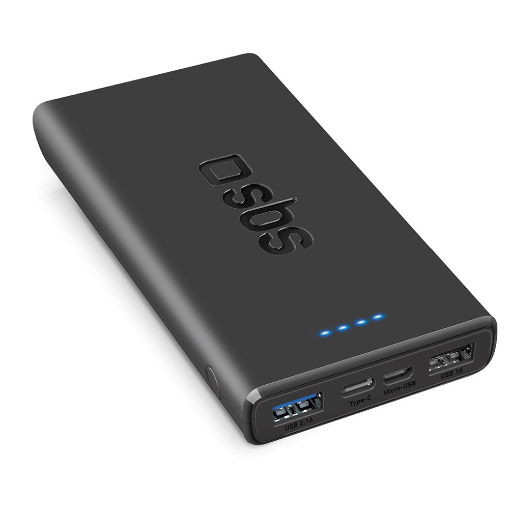 SBS Powerbank m. 2x USB-A & 1x USB-C 10W - 10.000 mAh - Svart