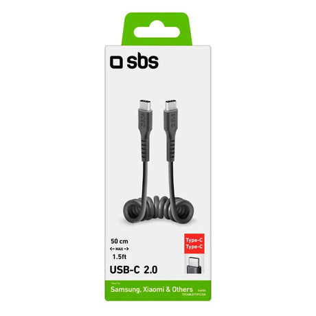 SBS USB-C til USB-C Kabel - 0.5 Meter - 25W (PD) - Svart