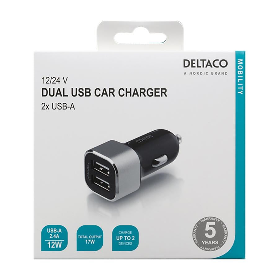 Deltaco 17W Billader 2 x USB-A - Sort