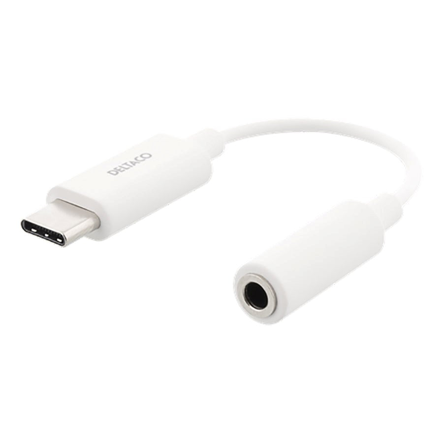 Deltaco USB-C Til AUX 3.5mm Adapter - Hvit