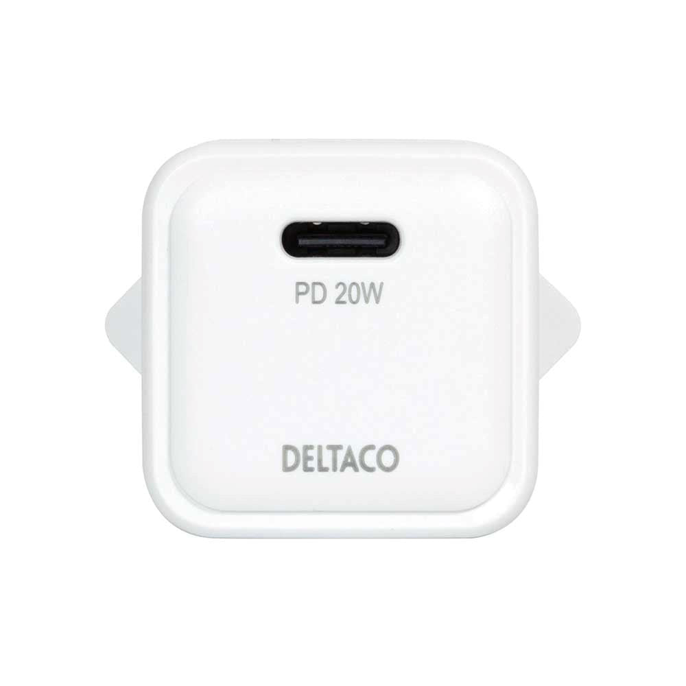 Deltaco Mini Vegglader m. USB-C PD 20W - Hvit