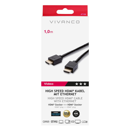 Vivanco HDMI 2.0-Kabel (Hann til Hann) 4K / 60Hz - 1m - Svart