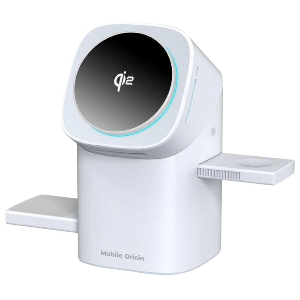 3-i-1 Qi2 Trådløs Lader Mobile Origin - Telefon, Apple Watch & Øretelefoner – Hvit