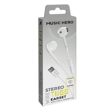 MUSIC HERO Tubb Stereo In-Ear Hodetelefoner med USB-C og Mikrofon - Hvit