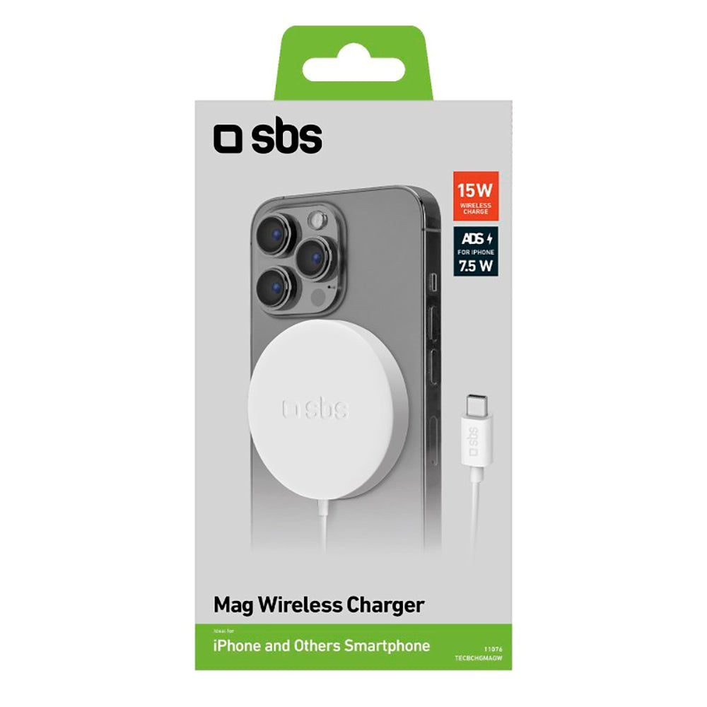 SBS Trådløs Magnetisk Lader 10W - MagSafe-kompatibel - Hvit