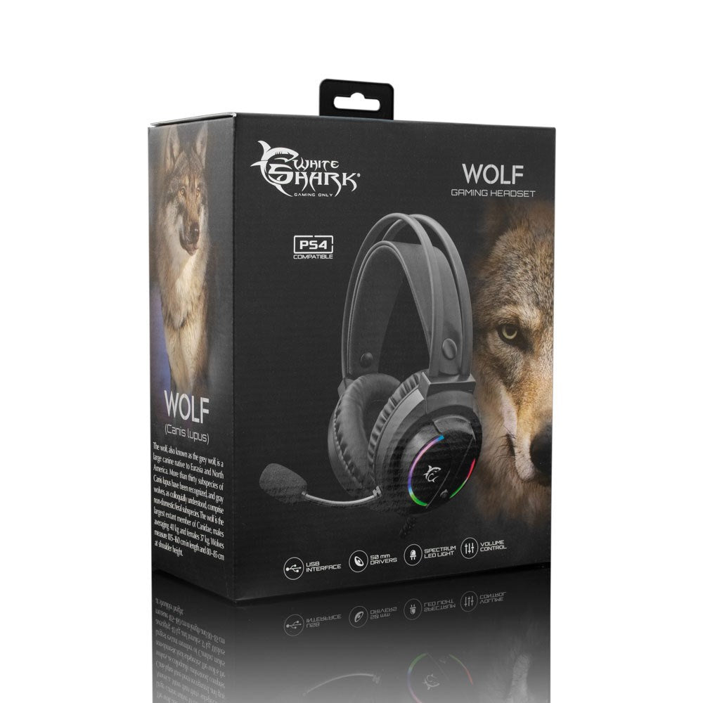 White Shark WOLF On-Ear Gaming Headset - Svart