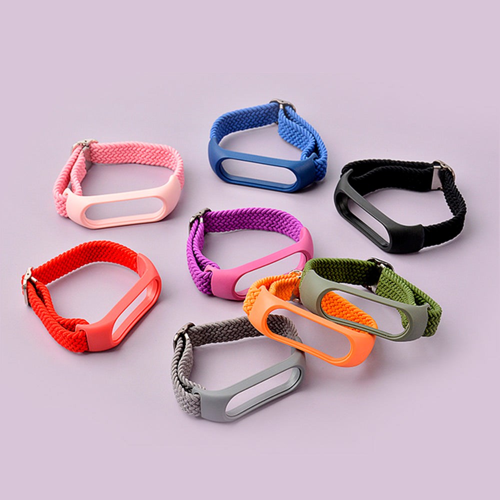 Xiaomi Mi Smart Band 5 / 6 Hurtel flettet stoffrem - Hvit / Rosa